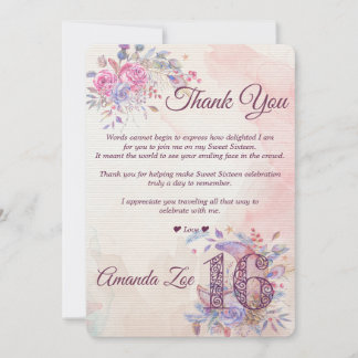 Tarjeta de agradecimiento Sweet 16