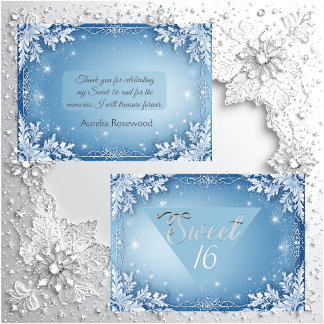 Tarjeta De Agradecimiento Sweet 16 Icy Blue Silver Winter Frost Snowflakes