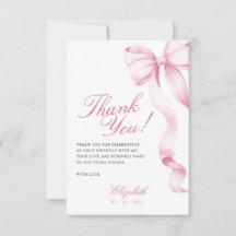 Sweet 16 Pink Bow Thank You Card