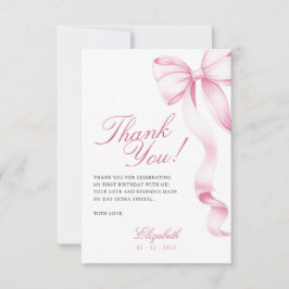Tarjeta De Agradecimiento Sweet 16 Pink Bow Thank You Card