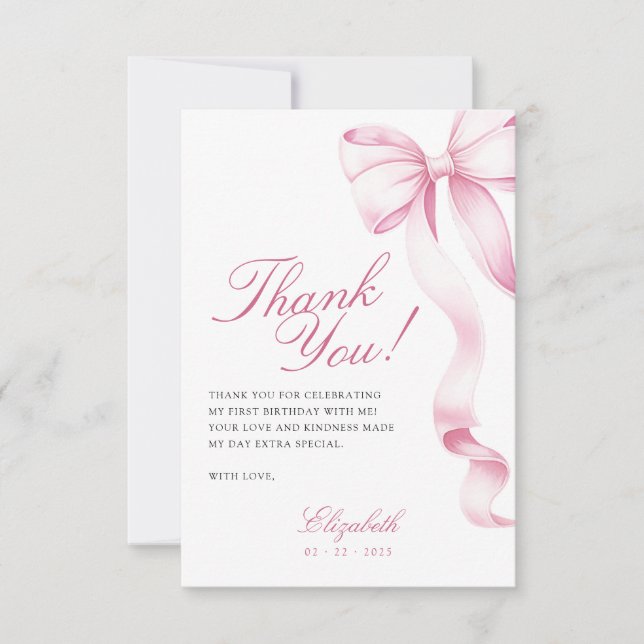 Tarjeta De Agradecimiento Sweet 16 Pink Bow Thank You Card (Anverso)