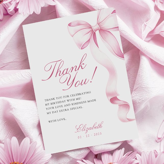 Tarjeta De Agradecimiento Sweet 16 Pink Bow Thank You Card (Subido por el creador)