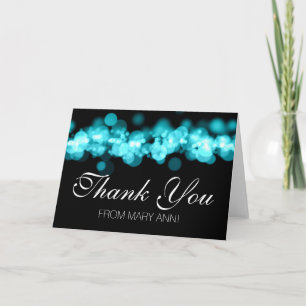 Tarjeta De Agradecimiento Sweet 16 Thank You Turquoise Bokeh Lights