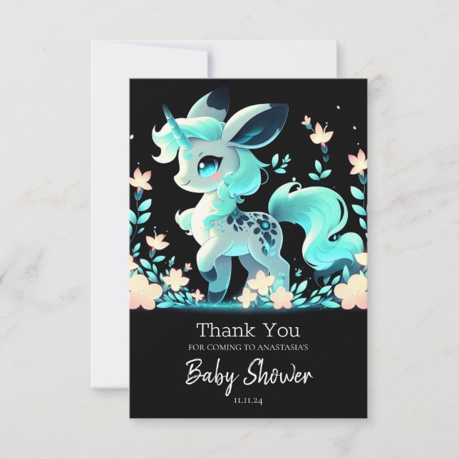 Tarjeta De Agradecimiento Sweet Adorable Unicorn Baby Shower (Anverso)