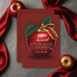 Tarjeta De Agradecimiento Sweet Arrive Red Apple Baby Shower
