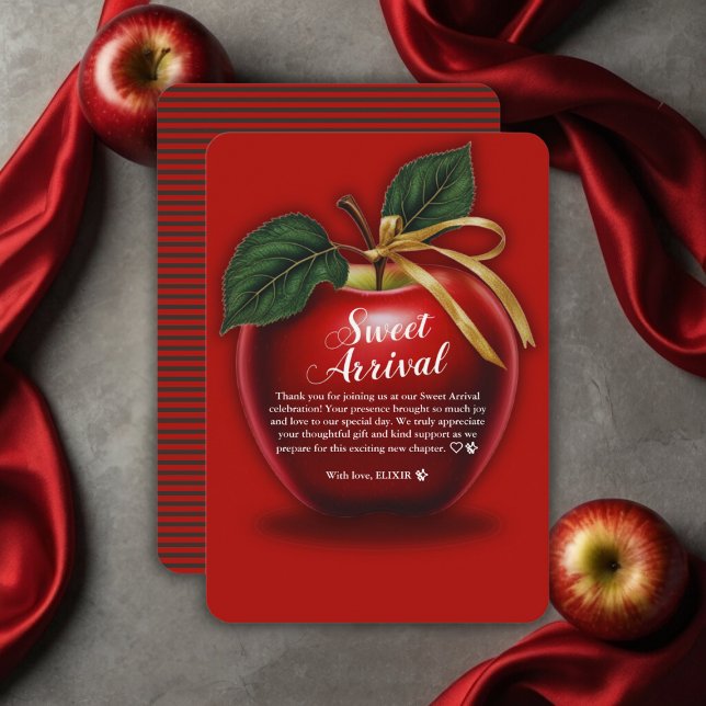Tarjeta De Agradecimiento Sweet Arrive Red Apple Baby Shower (Subido por el creador)