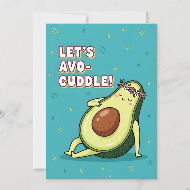Tarjeta De Agradecimiento Sweet Avocado Saying Let’s Avo Cuddle Kawaii Food  (Anverso)