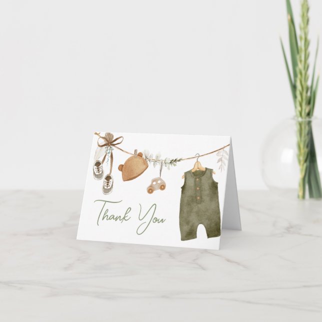 Tarjeta De Agradecimiento Sweet Baby Boy Boho Clothes Baby Shower (Anverso)