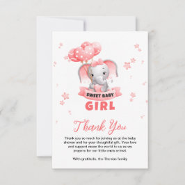 Tarjeta De Agradecimiento Sweet Baby Elephant Baby Shower
