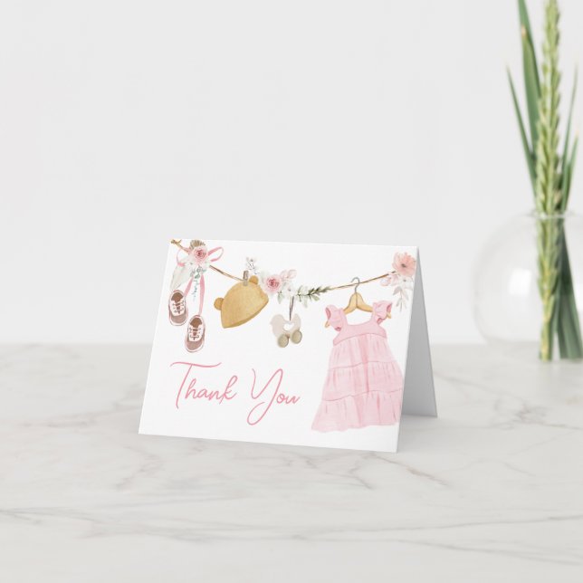 Tarjeta De Agradecimiento Sweet Baby Girl Boho Clothes Baby Shower (Anverso)