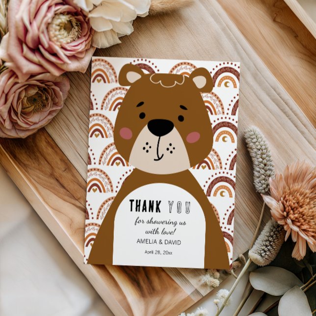 Tarjeta De Agradecimiento Sweet Bear Rainbow Thank You Baby Shower (Subido por el creador)