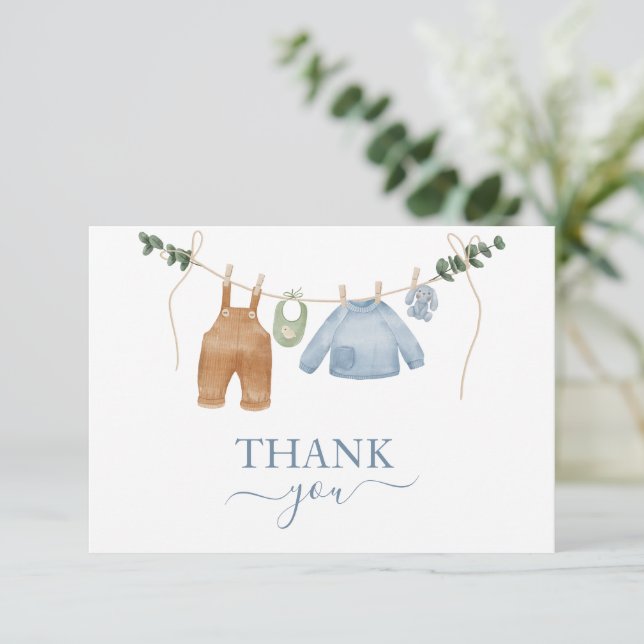 Tarjeta De Agradecimiento Sweet Boho Neutral Clothesline Boy Baby Shower (Anverso de pie)