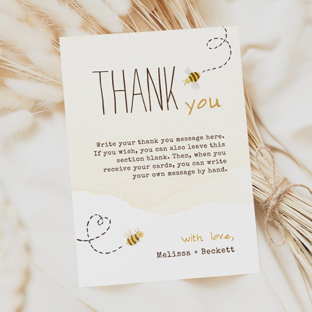 Tarjeta De Agradecimiento Sweet Bumble Bee Baby Shower Vertical (Subido por el creador)