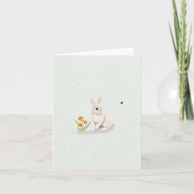 Tarjeta De Agradecimiento Sweet Bunny and Butterfly Small Greeting Card  (Anverso)