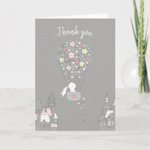 Tarjeta De Agradecimiento Sweet Bunny Love Floral Gray Gracias