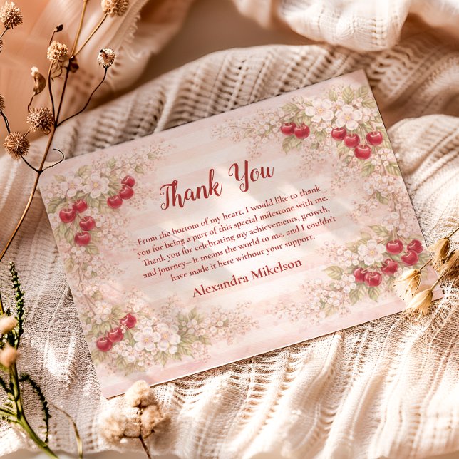 Tarjeta De Agradecimiento Sweet Cherry Floral First Birthday 1st Birthday (Subido por el creador)