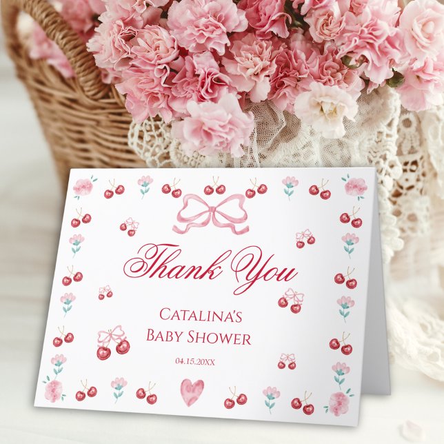 Tarjeta De Agradecimiento Sweet Cherry Rubor Blossom Baby Shower Gracias (Subido por el creador)