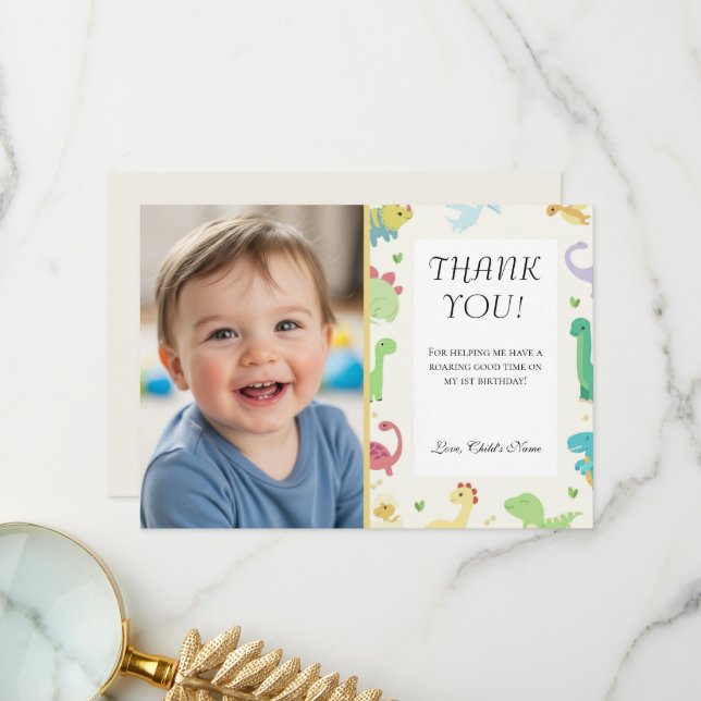Tarjeta De Agradecimiento Sweet Dinomite Photo 1st Birthday Invitation (Anverso/Reverso In Situ)