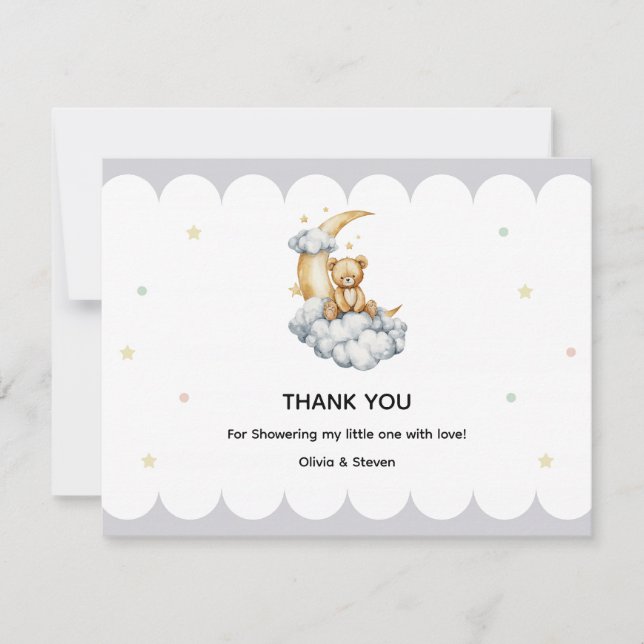 Tarjeta De Agradecimiento Sweet Dreams Teddy Bear on the Moon (Anverso)