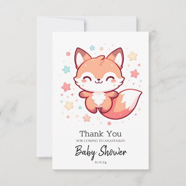 Tarjeta De Agradecimiento Sweet Dreamy Fox Baby Shower (Anverso)