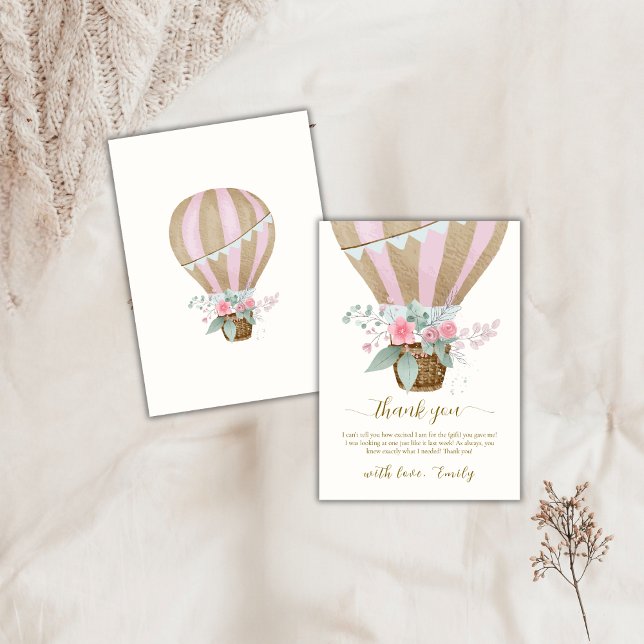 Tarjeta De Agradecimiento Sweet Elegant Floral Hot Air Balloon Baby Shower (Sweet Elegant Floral Hot Air Balloon Baby Shower Thank You Card)