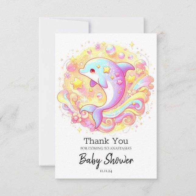 Tarjeta De Agradecimiento Sweet Fantasy Dolphin Baby Shower (Anverso)