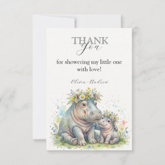 Tarjeta De Agradecimiento Sweet Floral Hippo Moments