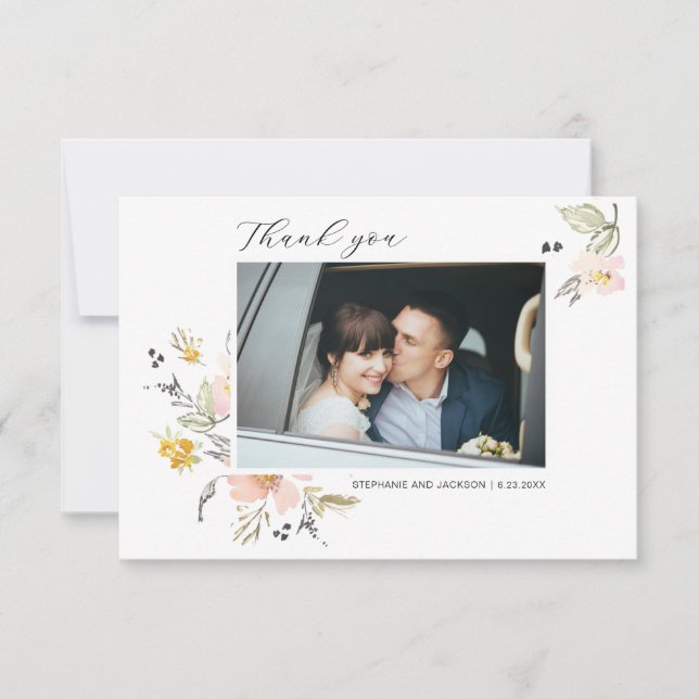 Tarjeta De Agradecimiento Sweet Floral Photo You Boda Card (Anverso)