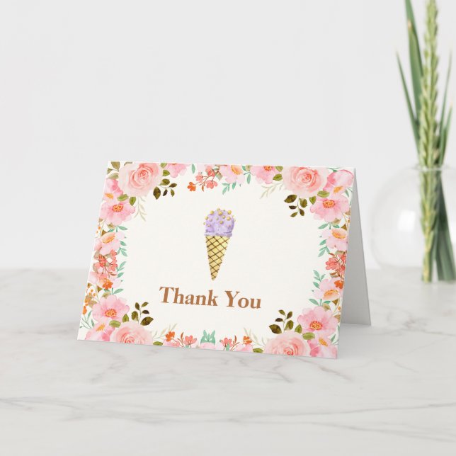 Tarjeta De Agradecimiento Sweet Flower Garden Scoop Ice Cream Baby Shower (Anverso)