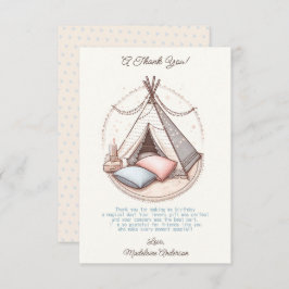 Tarjeta De Agradecimiento Sweet Girly Teepee Sleepover Fiesta Cumpleaños