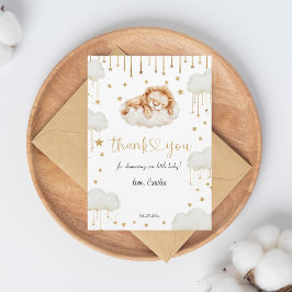 Tarjeta De Agradecimiento Sweet Gold Starry Sleeping Lion Baby Shower