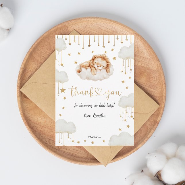 Tarjeta De Agradecimiento Sweet Gold Starry Sleeping Lion Baby Shower (Subido por el creador)