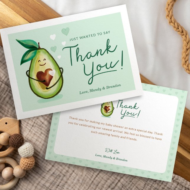 Tarjeta De Agradecimiento Sweet Heart Aguacate Baby Shower Gracias Green (Sweet Heart Avocado Baby Shower Thank You Green)