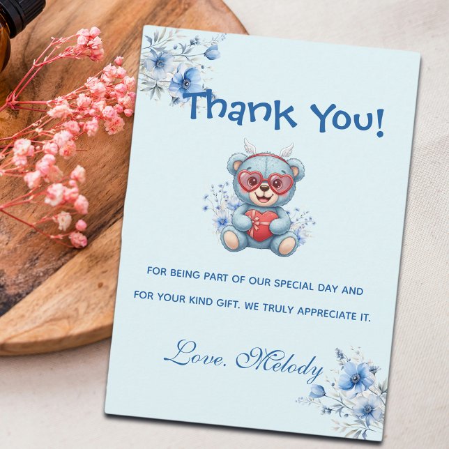 Tarjeta De Agradecimiento Sweet Heart Teddy Bear Blue Baby Shower  (Subido por el creador)
