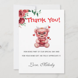 Tarjeta De Agradecimiento Sweet Heart Teddy Bear Pink Baby Shower 