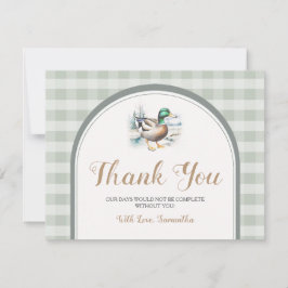 Tarjeta De Agradecimiento Sweet Little Duckling Mallard Gingham Baby Shower