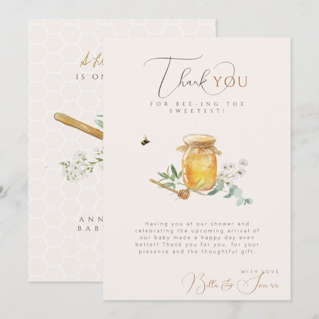 Tarjeta De Agradecimiento Sweet Little Honey Baby Shower (Anverso / Reverso)