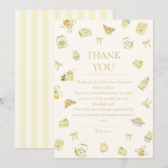 Tarjeta De Agradecimiento Sweet Little Lemon Watercolor Baby Shower  (Anverso / Reverso)