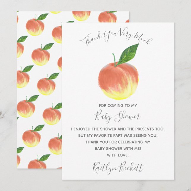 Tarjeta De Agradecimiento Sweet Little Peach Baby Shower (Anverso / Reverso)