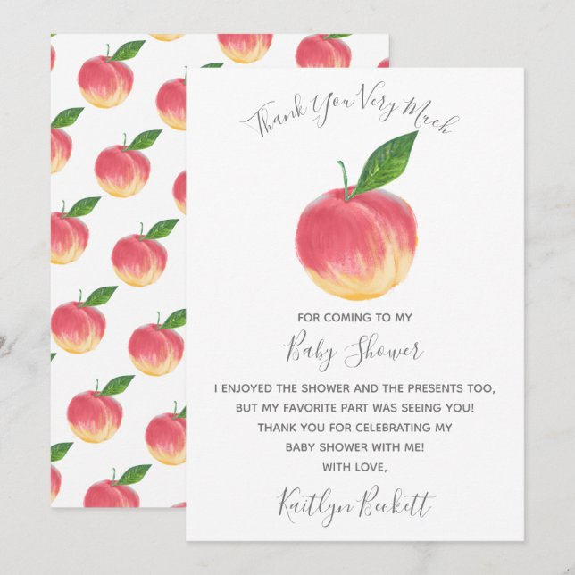 Tarjeta De Agradecimiento Sweet Little Peach Baby Shower (Anverso / Reverso)