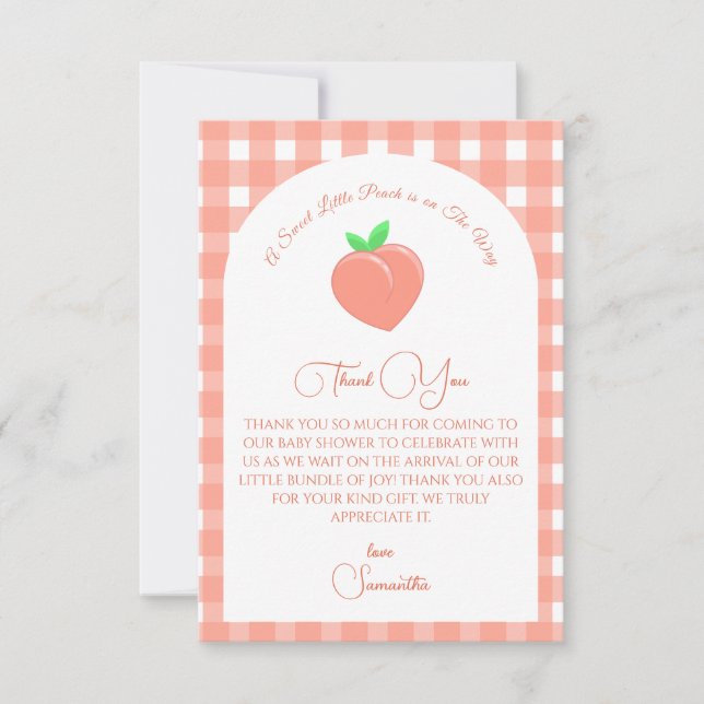 Tarjeta De Agradecimiento Sweet Little Peach Baby Shower (Anverso)