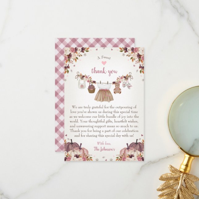 Tarjeta De Agradecimiento Sweet Little Pumpkin Autumn Baby Shower  (Anverso/Reverso In Situ)