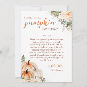 Tarjeta De Agradecimiento Sweet Little Pumpkin Autumn Baby Shower