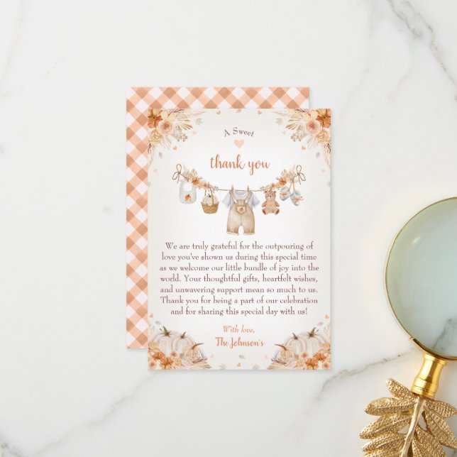 Tarjeta De Agradecimiento Sweet Little Pumpkin Autumn Baby Shower (Anverso/Reverso In Situ)