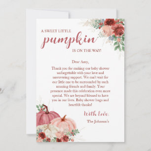 Tarjeta De Agradecimiento Sweet Little Pumpkin Autumn Baby Shower