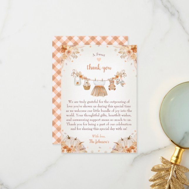 Tarjeta De Agradecimiento Sweet Little Pumpkin Autumn Baby Shower (Anverso/Reverso In Situ)