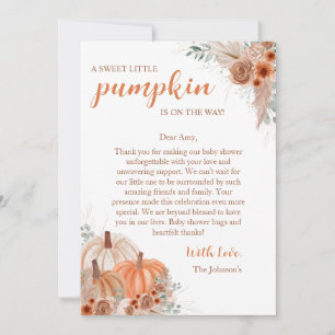 Tarjeta De Agradecimiento Sweet Little Pumpkin Autumn Baby Shower