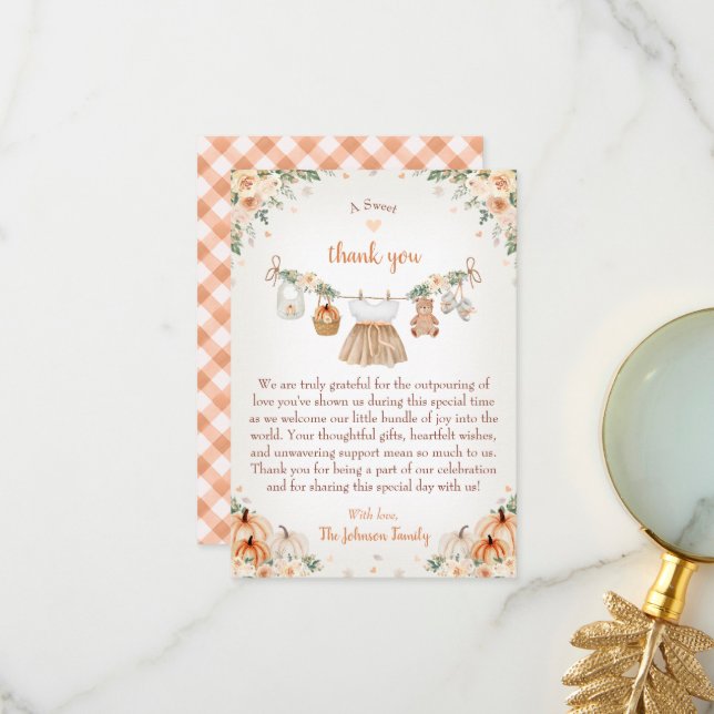 Tarjeta De Agradecimiento Sweet Little Pumpkin Autumn Baby Shower (Anverso/Reverso In Situ)
