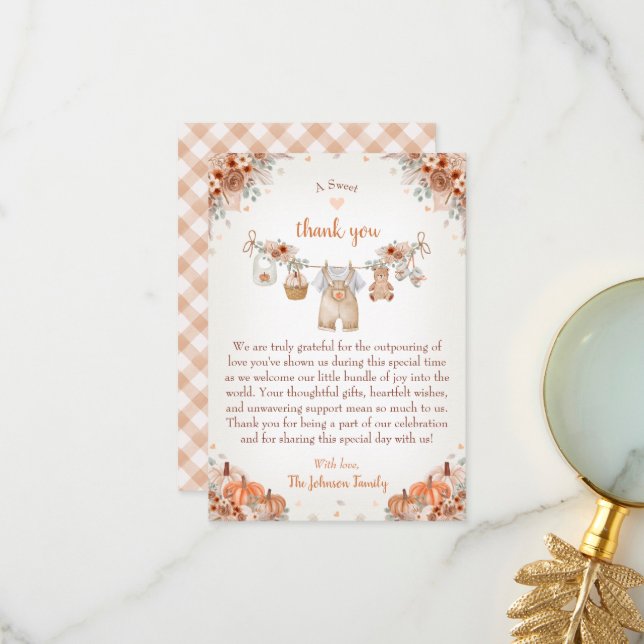 Tarjeta De Agradecimiento Sweet Little Pumpkin Autumn Baby Shower  (Anverso/Reverso In Situ)