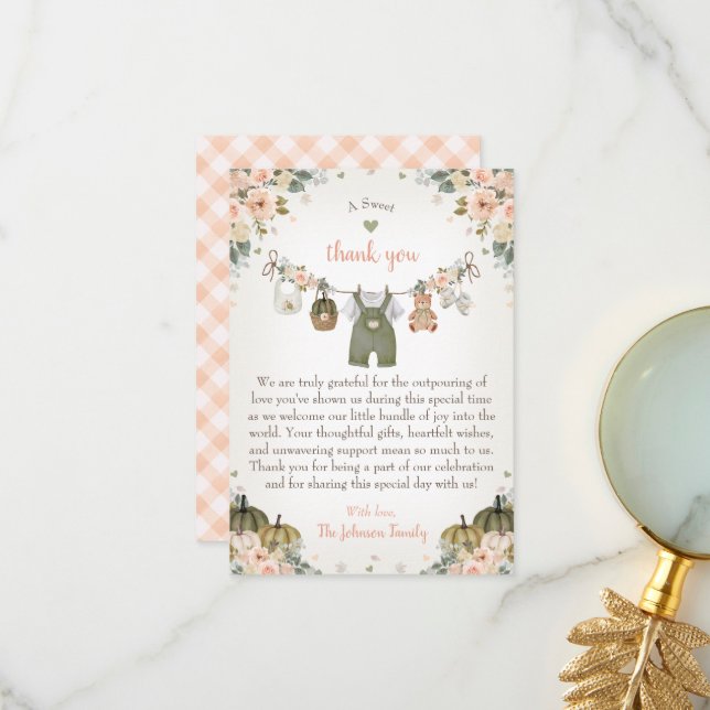 Tarjeta De Agradecimiento Sweet Little Pumpkin Autumn Baby Shower  (Anverso/Reverso In Situ)